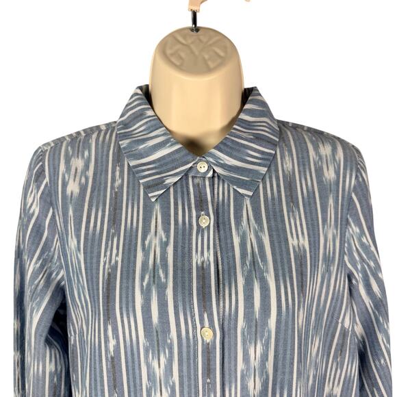 Pure J Jill Top Womens XS Blue Ikat Button Up Convertible Long Sleeve Tunic - Picture 2 of 8